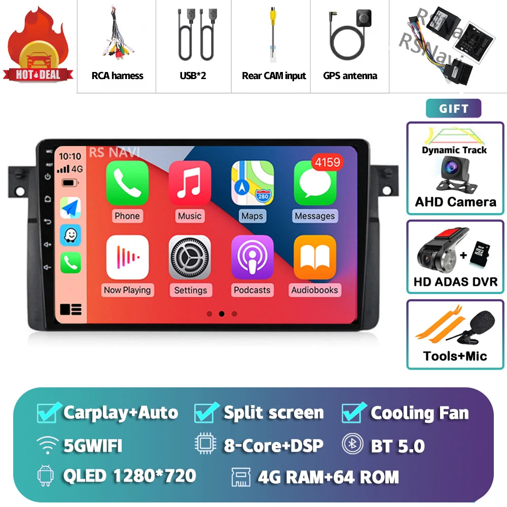 Android 14 Carplay Auto For BMW E46 M3 1998-2006 Car Radio Multimedia Video Player 2Din 4G+WIFI GPS Navigation Head Unit Stereo