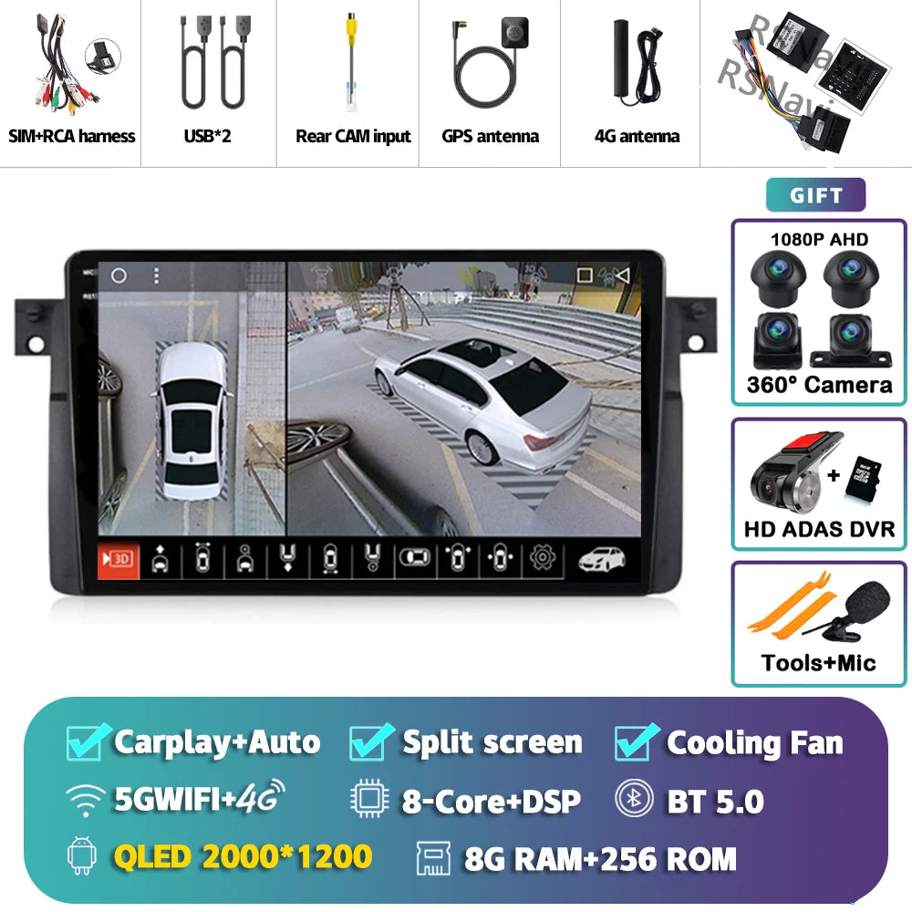 Android 14 Carplay Auto For BMW E46 M3 1998-2006 Car Radio Multimedia Video Player 2Din 4G+WIFI GPS Navigation Head Unit Stereo