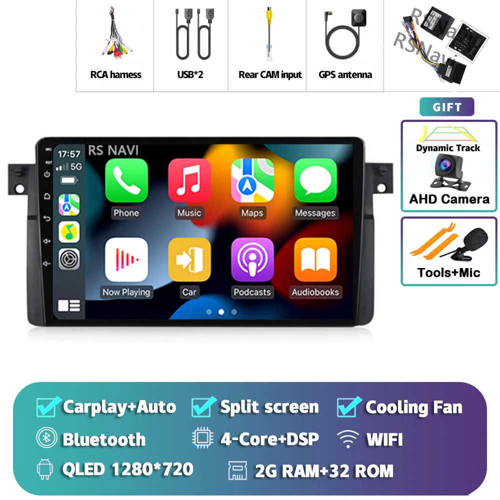 Android 14 Carplay Auto For BMW E46 M3 1998-2006 Car Radio Multimedia Video Player 2Din 4G+WIFI GPS Navigation Head Unit Stereo