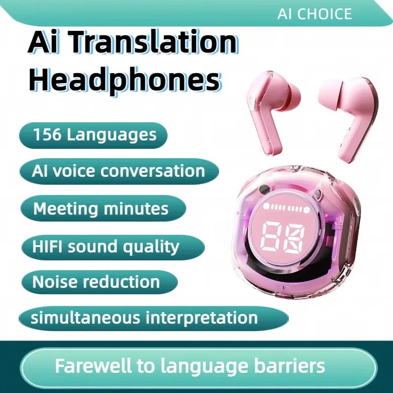156 Language Translation Wireless Headphones Smart Waterproof Ai Real-time Translator Bluetooth 5.4 Earbuds Business Earphone