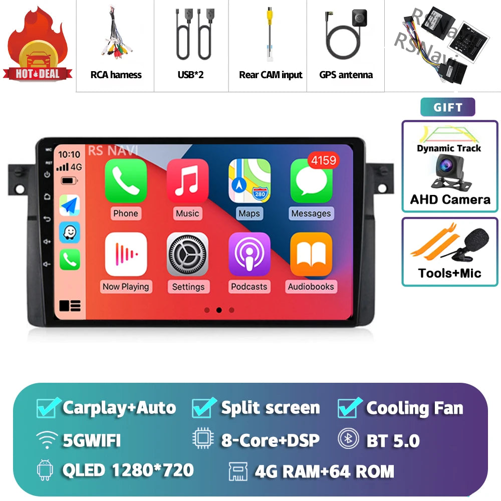 Android 14 Carplay Auto For BMW E46 M3 1998-2006 Car Radio Multimedia Video Player 2Din 4G+WIFI GPS Navigation Head Unit Stereo