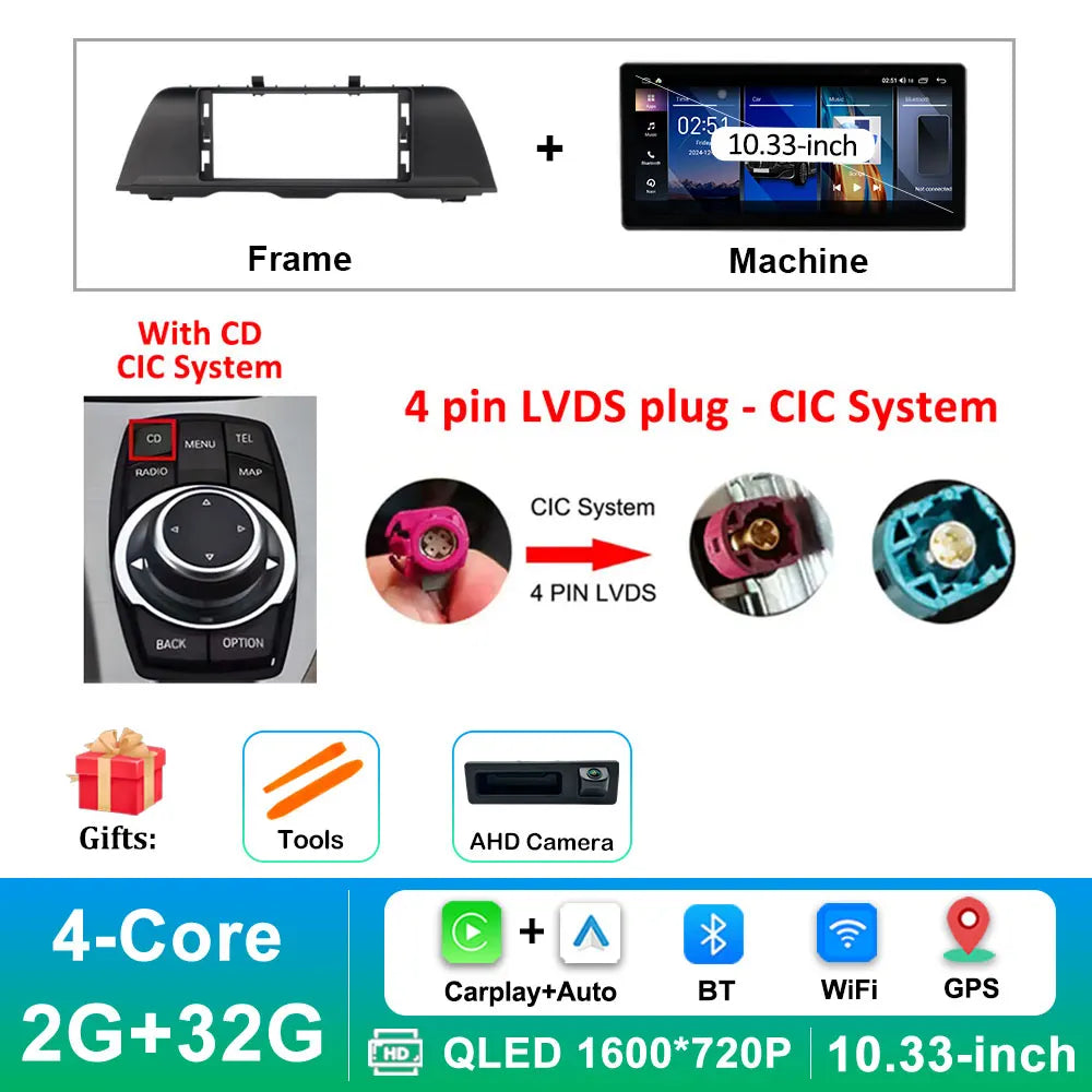 Android 14 Wireless Carplay Car Radio Multimedia Player for BMW 5 Series F10 F11 2010 - 2017 CIC NBT System QLED Screen GPS WiFi