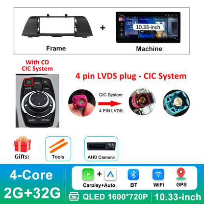 Android 14 Wireless Carplay Car Radio Multimedia Player for BMW 5 Series F10 F11 2010 - 2017 CIC NBT System QLED Screen GPS WiFi