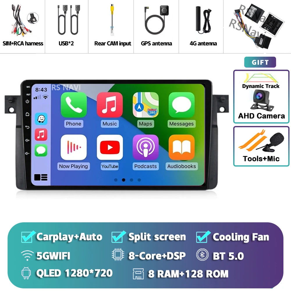 Android 14 Carplay Auto For BMW E46 M3 1998-2006 Car Radio Multimedia Video Player 2Din 4G+WIFI GPS Navigation Head Unit Stereo