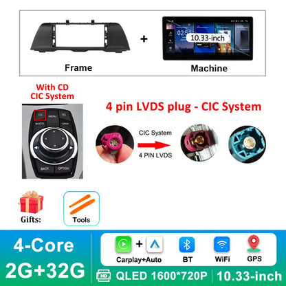 Android 14 Wireless Carplay Car Radio Multimedia Player for BMW 5 Series F10 F11 2010 - 2017 CIC NBT System QLED Screen GPS WiFi