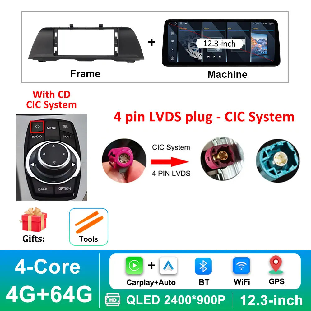 Android 14 Wireless Carplay Car Radio Multimedia Player for BMW 5 Series F10 F11 2010 - 2017 CIC NBT System QLED Screen GPS WiFi