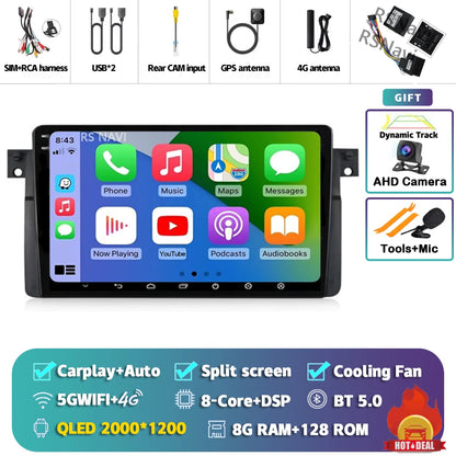 Android 14 Carplay Auto For BMW E46 M3 1998-2006 Car Radio Multimedia Video Player 2Din 4G+WIFI GPS Navigation Head Unit Stereo