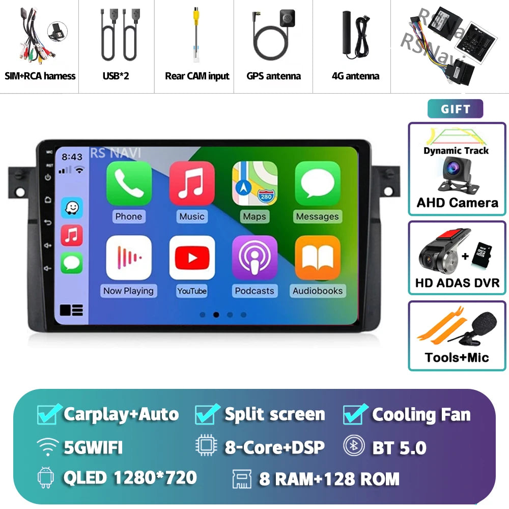 Android 14 Carplay Auto For BMW E46 M3 1998-2006 Car Radio Multimedia Video Player 2Din 4G+WIFI GPS Navigation Head Unit Stereo