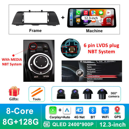 Android 14 Wireless Carplay Car Radio Multimedia Player for BMW 5 Series F10 F11 2010 - 2017 CIC NBT System QLED Screen GPS WiFi