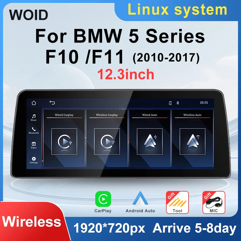 Wireless Carplay Android Auto Display Touch Screen For BMW 5series 520Li 523 525 530 F10 F11 CIC NBT Car Multimedia Video Player
