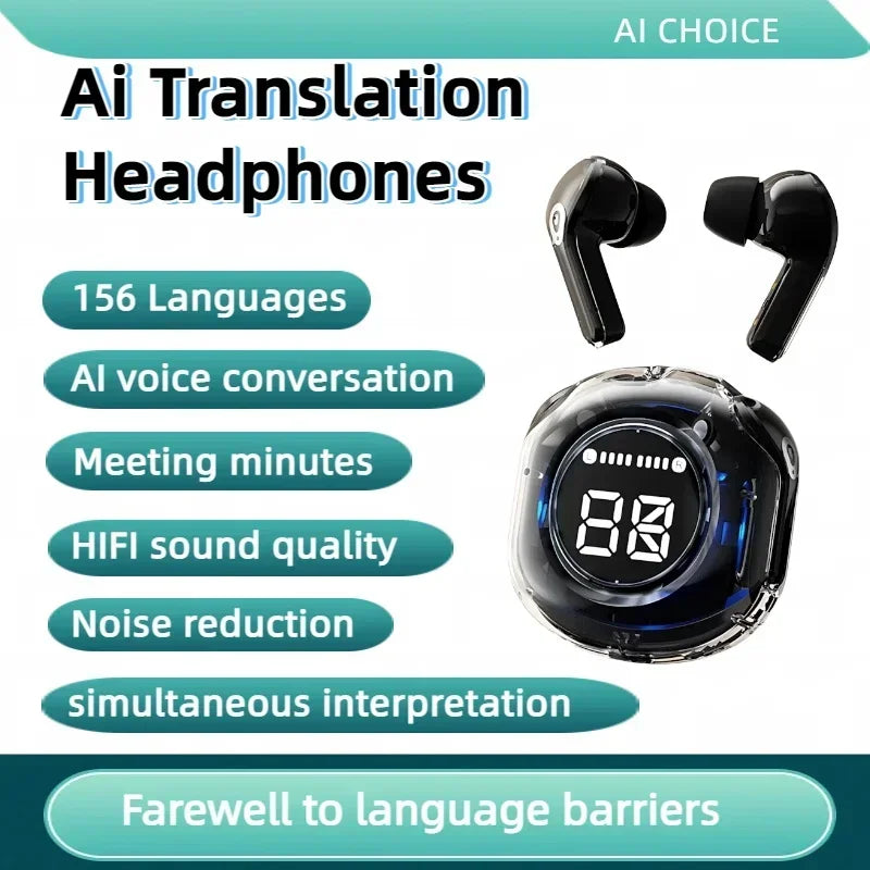 156 Language Translation Wireless Headphones Smart Waterproof Ai Real-time Translator Bluetooth 5.4 Earbuds Business Earphone