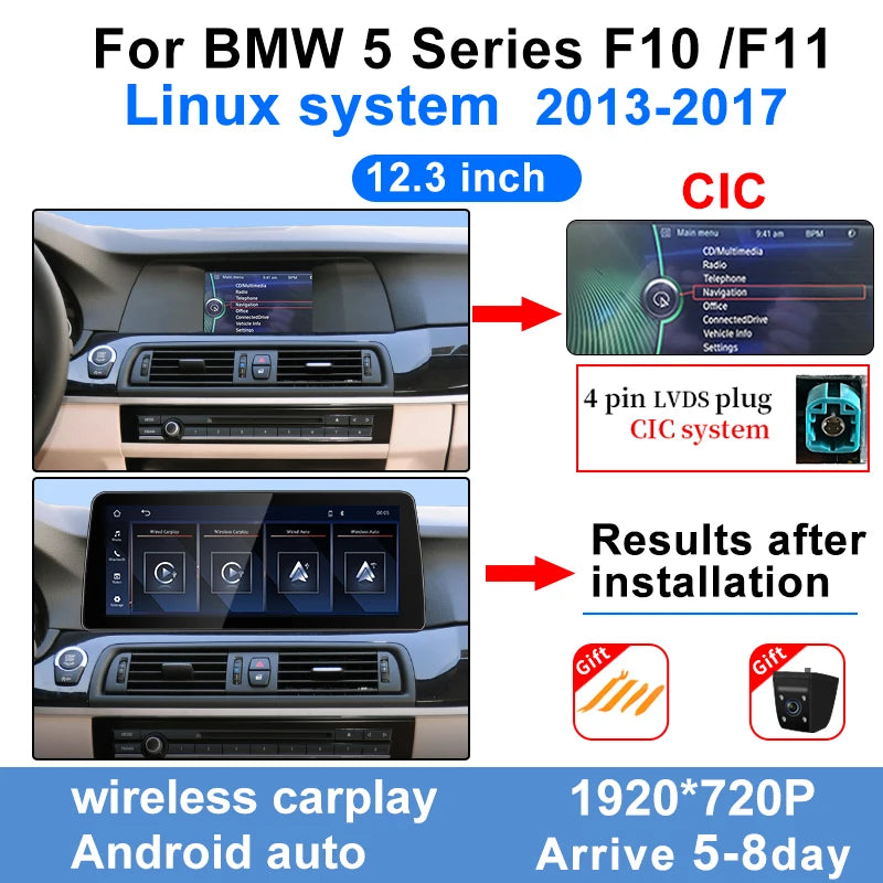 Wireless Carplay Android Auto Display Touch Screen For BMW 5series 520Li 523 525 530 F10 F11 CIC NBT Car Multimedia Video Player