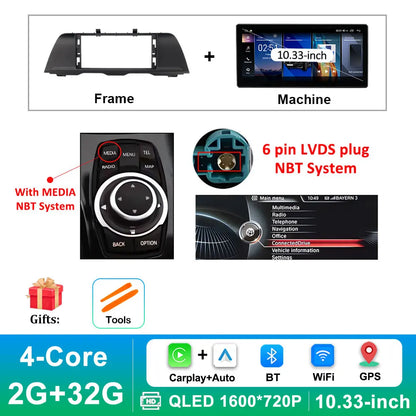 Android 14 Wireless Carplay Car Radio Multimedia Player for BMW 5 Series F10 F11 2010 - 2017 CIC NBT System QLED Screen GPS WiFi