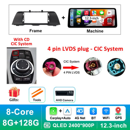Android 14 Wireless Carplay Car Radio Multimedia Player for BMW 5 Series F10 F11 2010 - 2017 CIC NBT System QLED Screen GPS WiFi