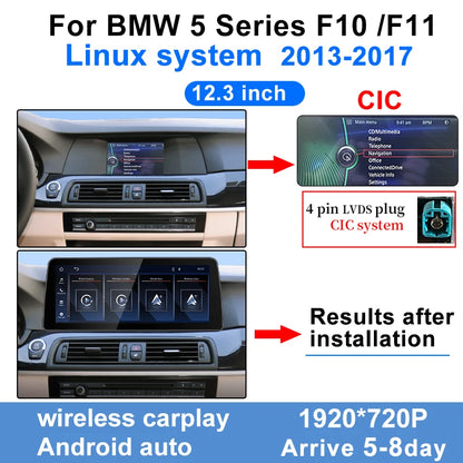 Wireless Carplay Android Auto Display Touch Screen For BMW 5series 520Li 523 525 530 F10 F11 CIC NBT Car Multimedia Video Player