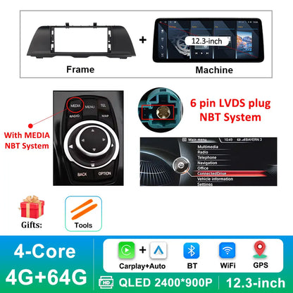 Android 14 Wireless Carplay Car Radio Multimedia Player for BMW 5 Series F10 F11 2010 - 2017 CIC NBT System QLED Screen GPS WiFi