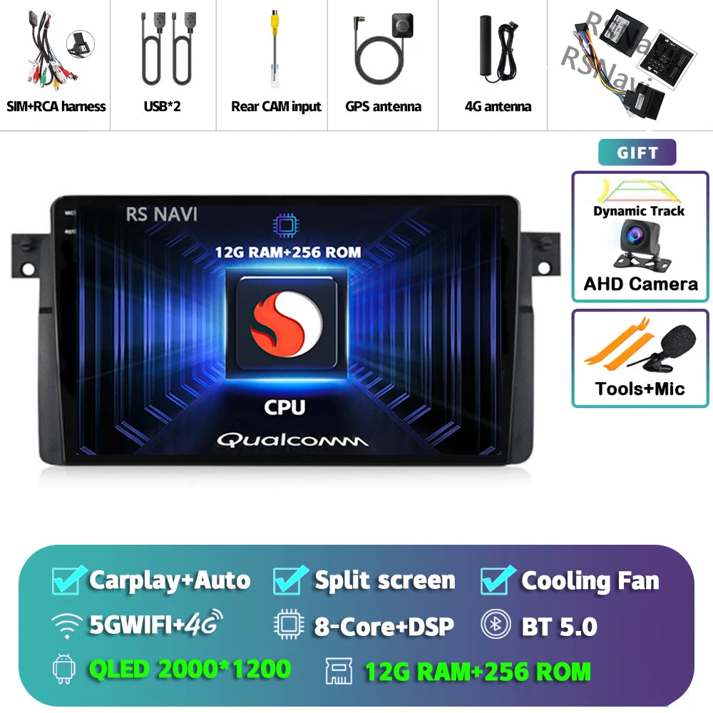 Android 14 Carplay Auto For BMW E46 M3 1998-2006 Car Radio Multimedia Video Player 2Din 4G+WIFI GPS Navigation Head Unit Stereo