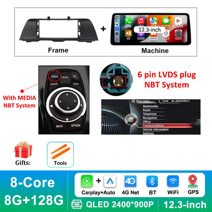 Android 14 Wireless Carplay Car Radio Multimedia Player for BMW 5 Series F10 F11 2010 - 2017 CIC NBT System QLED Screen GPS WiFi