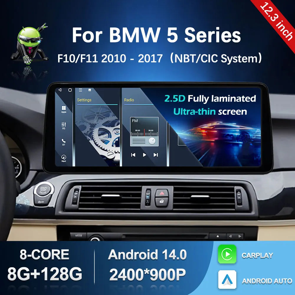 Android 14 Wireless Carplay Car Radio Multimedia Player for BMW 5 Series F10 F11 2010 - 2017 CIC NBT System QLED Screen GPS WiFi