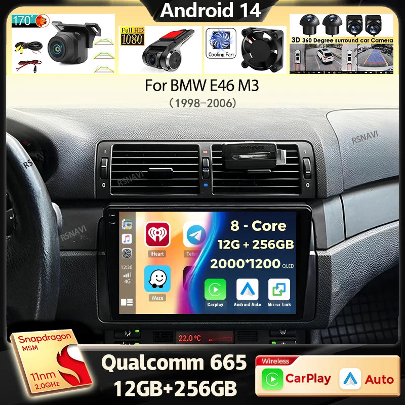 Android 14 Carplay Auto For BMW E46 M3 1998-2006 Car Radio Multimedia Video Player 2Din 4G+WIFI GPS Navigation Head Unit Stereo