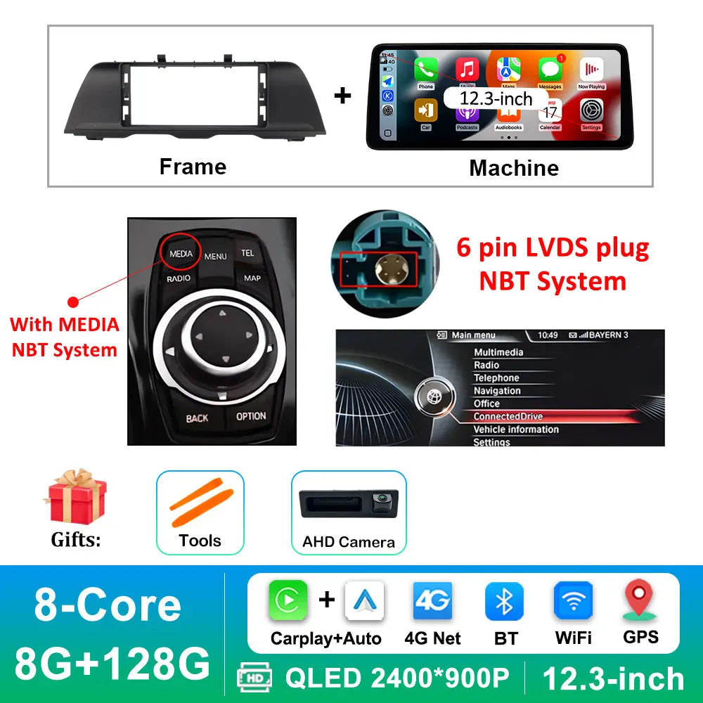Android 14 Wireless Carplay Car Radio Multimedia Player for BMW 5 Series F10 F11 2010 - 2017 CIC NBT System QLED Screen GPS WiFi