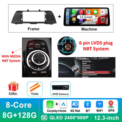 Android 14 Wireless Carplay Car Radio Multimedia Player for BMW 5 Series F10 F11 2010 - 2017 CIC NBT System QLED Screen GPS WiFi