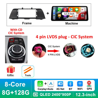 Android 14 Wireless Carplay Car Radio Multimedia Player for BMW 5 Series F10 F11 2010 - 2017 CIC NBT System QLED Screen GPS WiFi