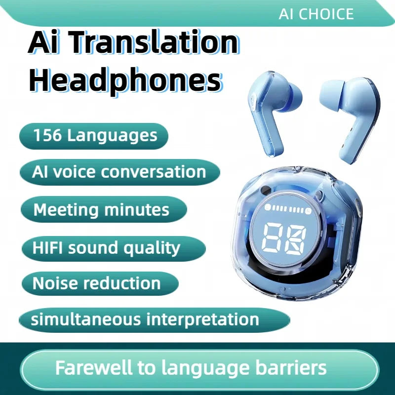 156 Language Translation Wireless Headphones Smart Waterproof Ai Real-time Translator Bluetooth 5.4 Earbuds Business Earphone