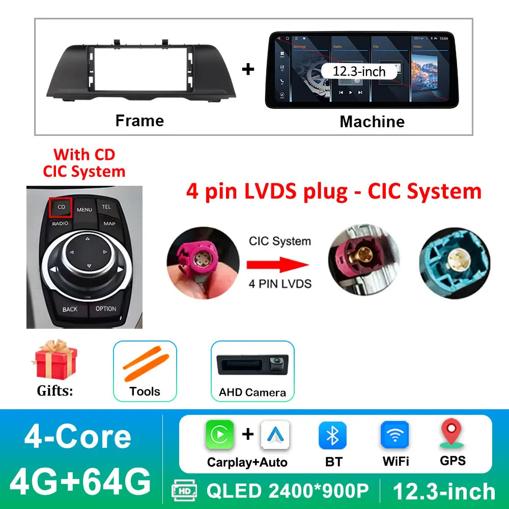 Android 14 Wireless Carplay Car Radio Multimedia Player for BMW 5 Series F10 F11 2010 - 2017 CIC NBT System QLED Screen GPS WiFi