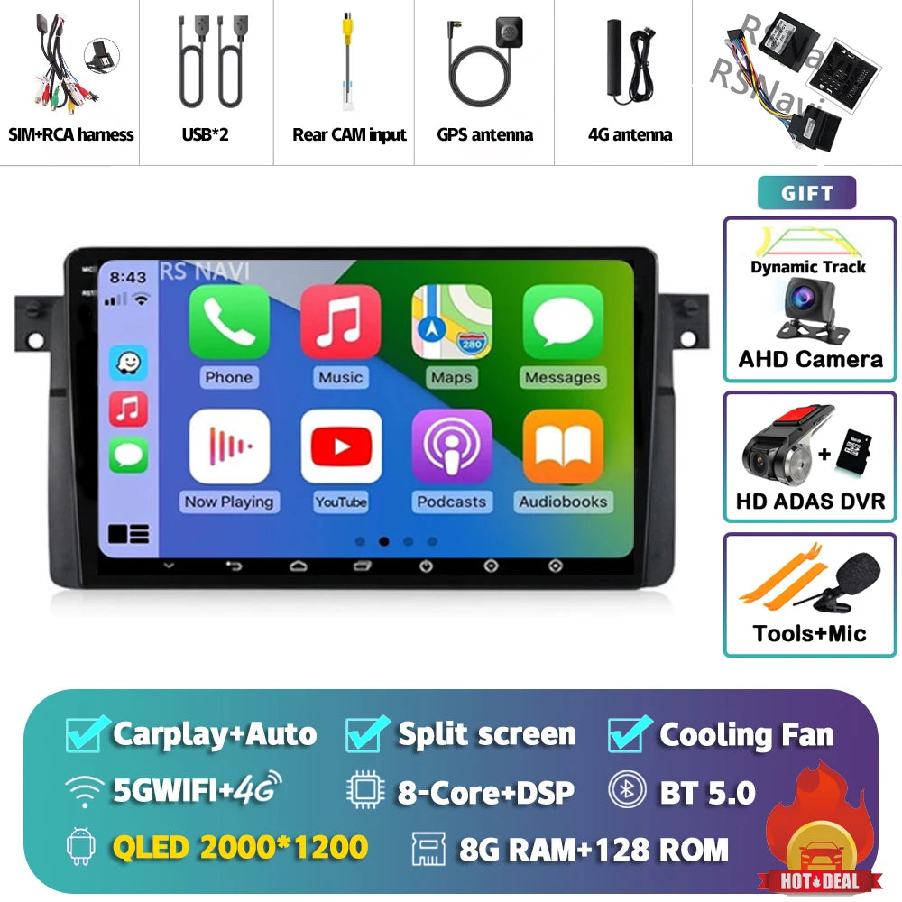 Android 14 Carplay Auto For BMW E46 M3 1998-2006 Car Radio Multimedia Video Player 2Din 4G+WIFI GPS Navigation Head Unit Stereo