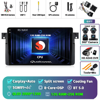 Android 14 Carplay Auto For BMW E46 M3 1998-2006 Car Radio Multimedia Video Player 2Din 4G+WIFI GPS Navigation Head Unit Stereo