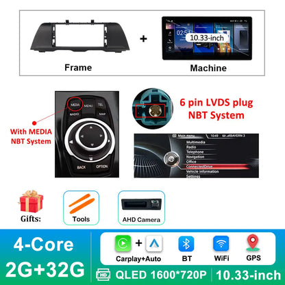 Android 14 Wireless Carplay Car Radio Multimedia Player for BMW 5 Series F10 F11 2010 - 2017 CIC NBT System QLED Screen GPS WiFi