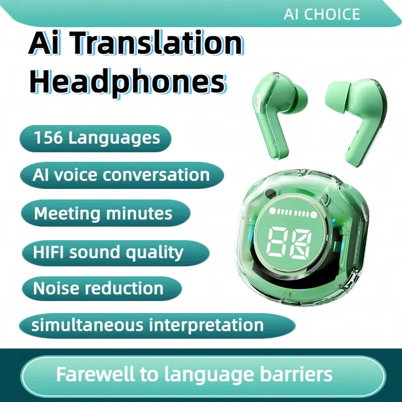 156 Language Translation Wireless Headphones Smart Waterproof Ai Real-time Translator Bluetooth 5.4 Earbuds Business Earphone