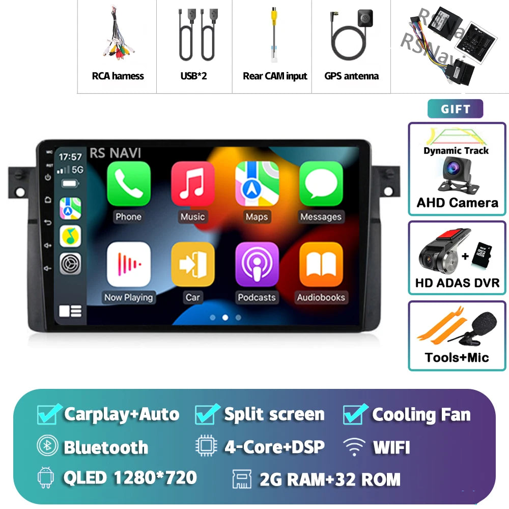 Android 14 Carplay Auto For BMW E46 M3 1998-2006 Car Radio Multimedia Video Player 2Din 4G+WIFI GPS Navigation Head Unit Stereo