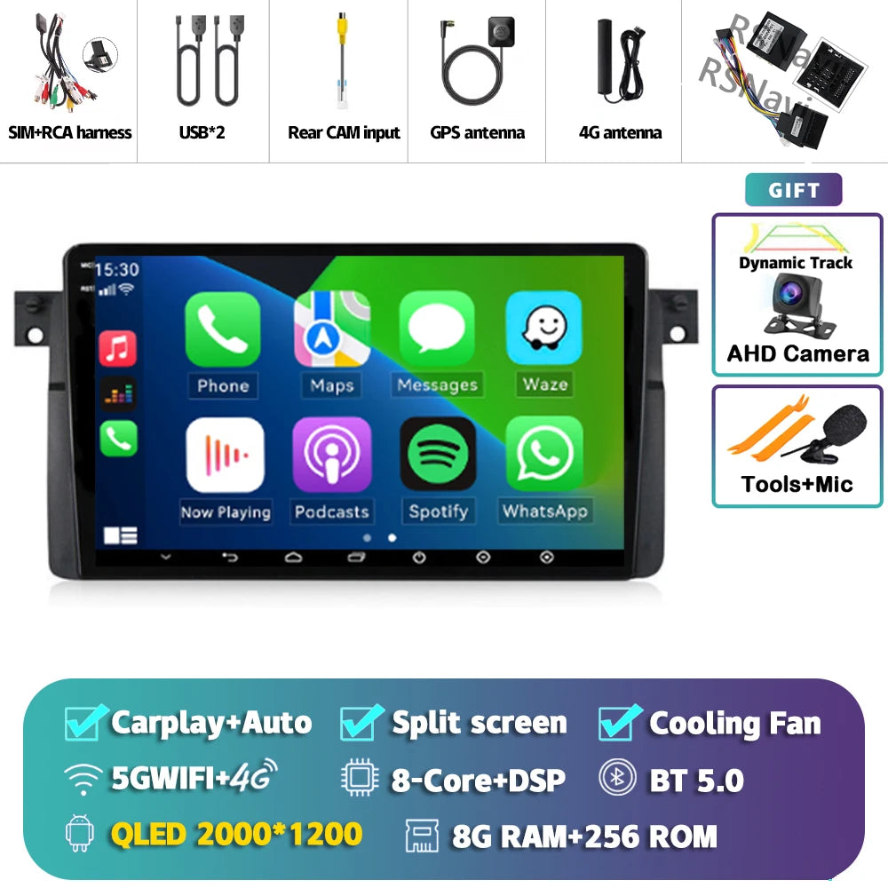 Android 14 Carplay Auto For BMW E46 M3 1998-2006 Car Radio Multimedia Video Player 2Din 4G+WIFI GPS Navigation Head Unit Stereo